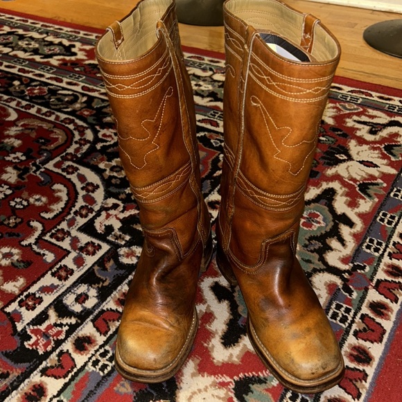 RARE VINTAGE Sz 9.5 CAMPUS long horn stitch 13.5” tall boots Brown leather - Picture 10 of 11
